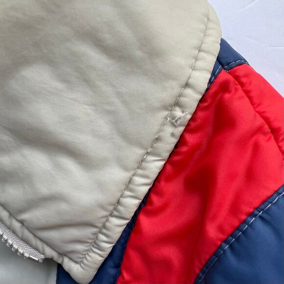 True Vintage 70s Snuggler Skiwear Ski Jacket Nylon Puffer Varisty Stripe Gray - Picture 8 of 16